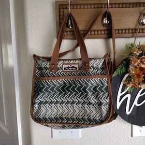 Kavu Crossbody Bag in Green and Brown Zigzag